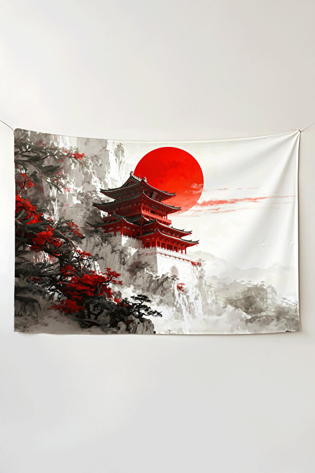 Japanese Edo Castle Horizontal Wall Covering – Large Size Tapestry Wall Rug Si, Game Anime Movie Room Decor