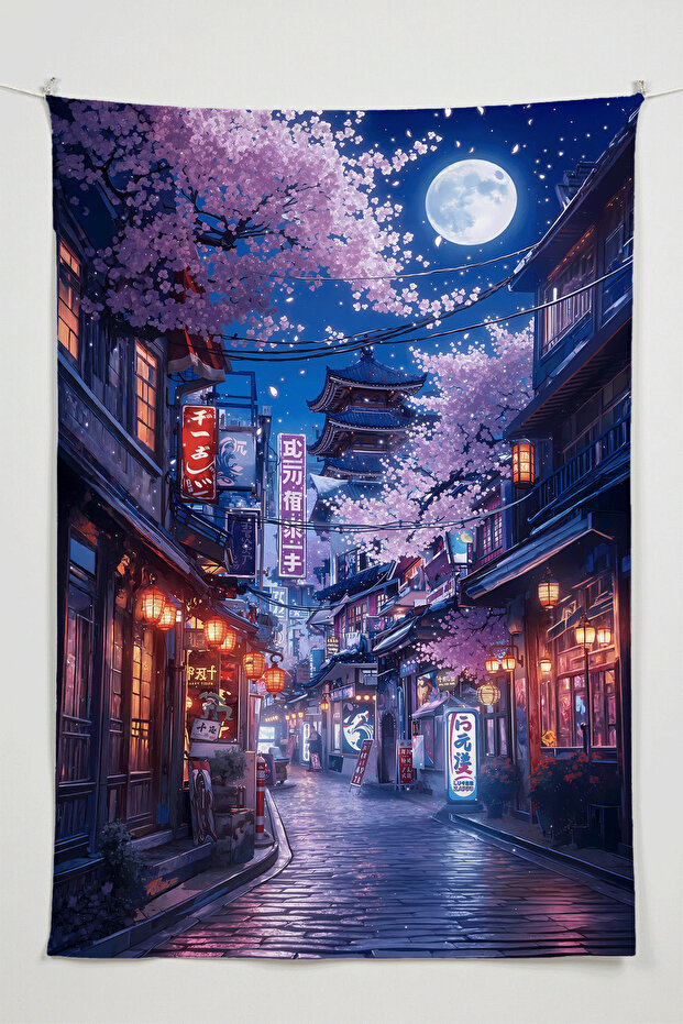 Sakura Street Anime Wall Cloth – Large Size Tapestry Room Decor High-Definition Printing