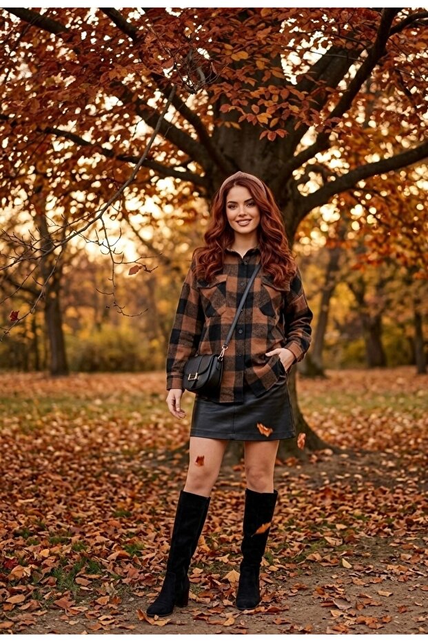 Winter Transitional Double Pocketed Button Oversized Plaid Women's Lumberjack Shirt
