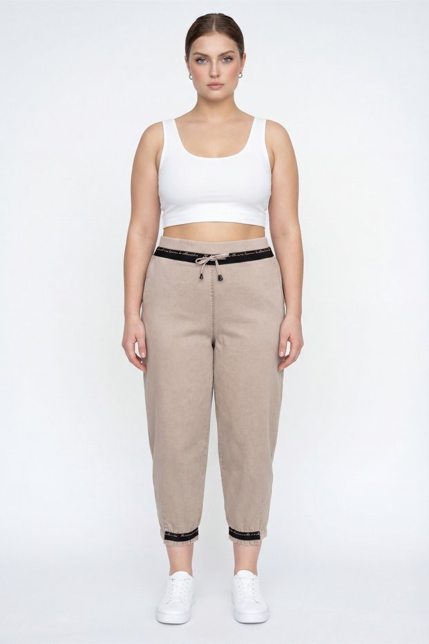 Women's Mink Summer Pants with Elastic Waist, Ribbed and Denim Elastic Cuffs and Lace-Up Detail