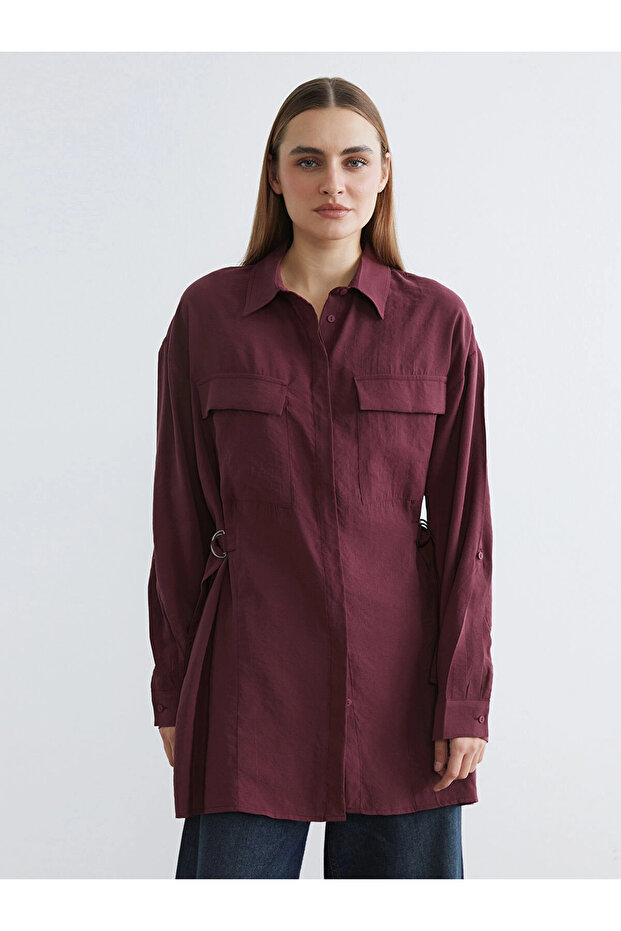 Lcw Everyday Claret Red Modal Mixed Ruched Women's Shirt Tunic