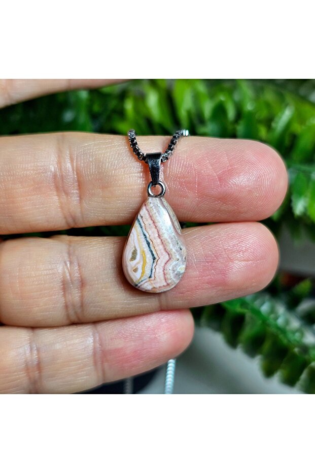 Mini Rodokrozite Steel Chain Natural Stone Necklace-15- (Handmade Design Products)
