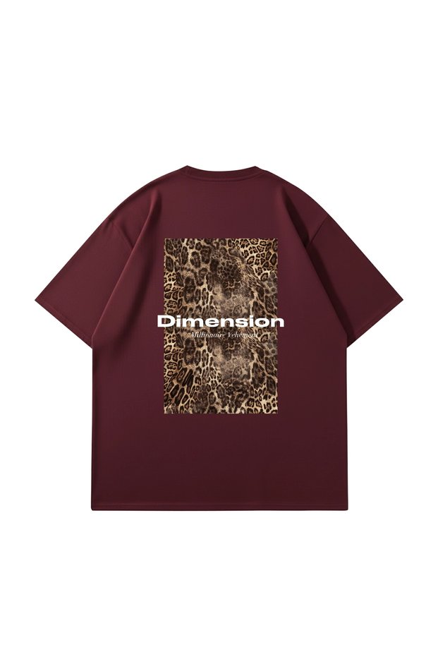Dimension B Printed L Leopard Printed I 24/1 O Oversized Unisex Claret Red Tshirt