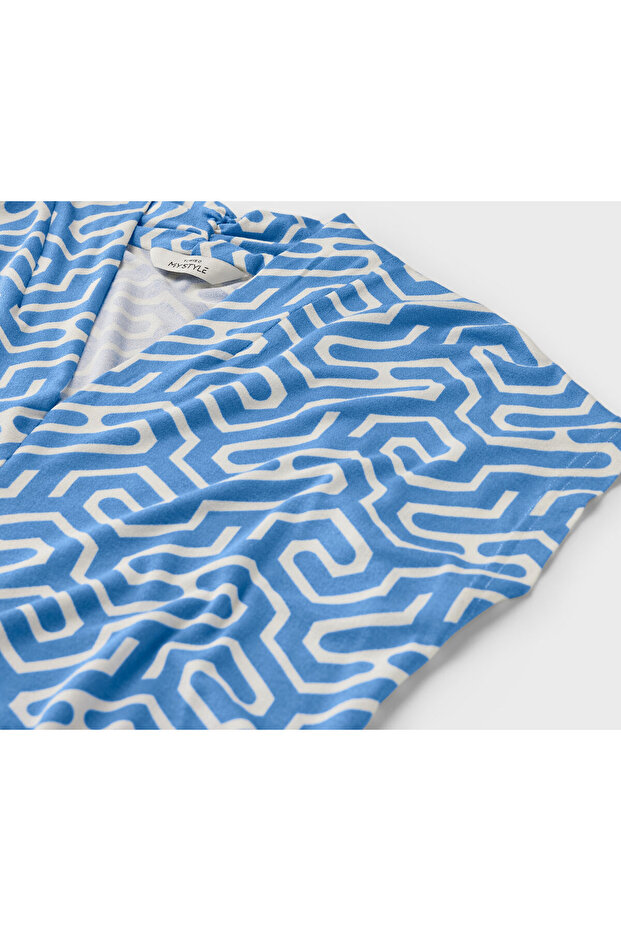 Kadın Bluz, V Yaka, Mavi - 5