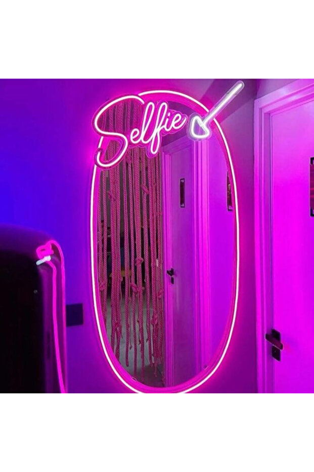 مرآة سيلفي نيون LED مضيئة، 30×60 سم، مرآة حائط وردية اللون، مصنوعة من مواد عالية الجودة بسماكة 8 مم