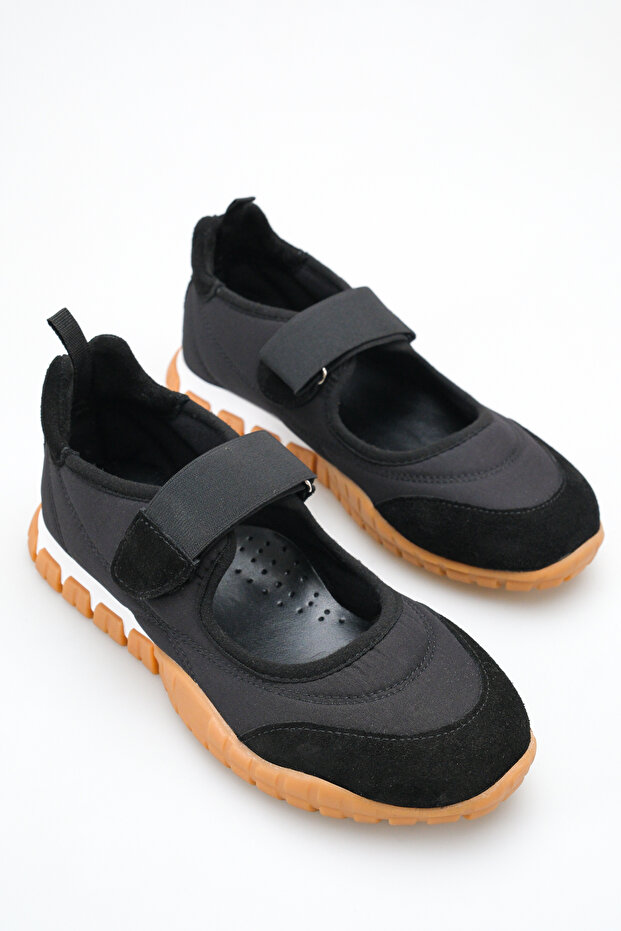 Black Real Genuine Leather Women's Sandals Shoes Velcro Thick Sole Pery