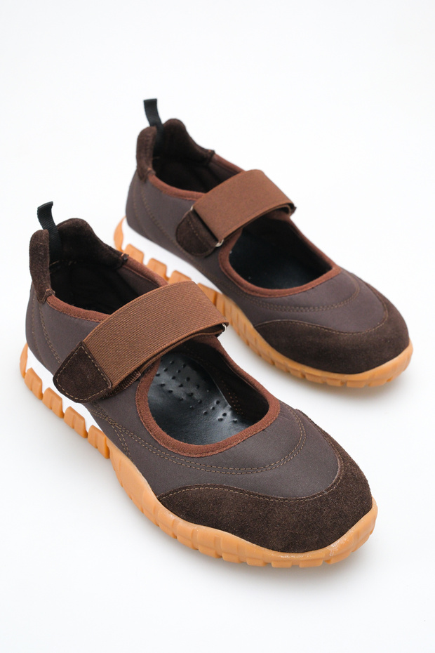 Brown Real Genuine Leather Women's Sandals Shoes Velcro Thick Sole Pery