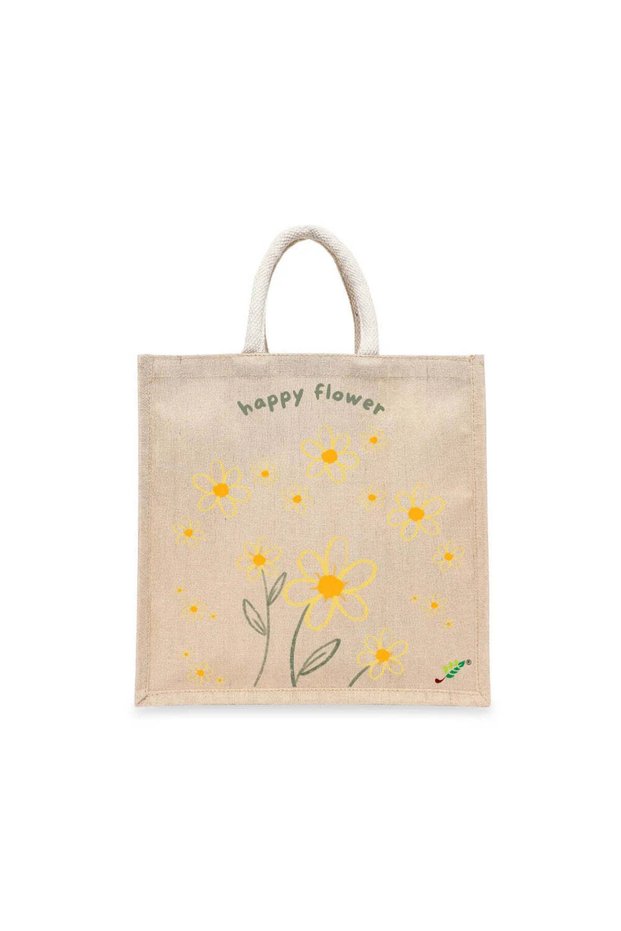 Tote Bag - Happy Flower Printed Stylish Carry-All Cotton Tote Set of 01
