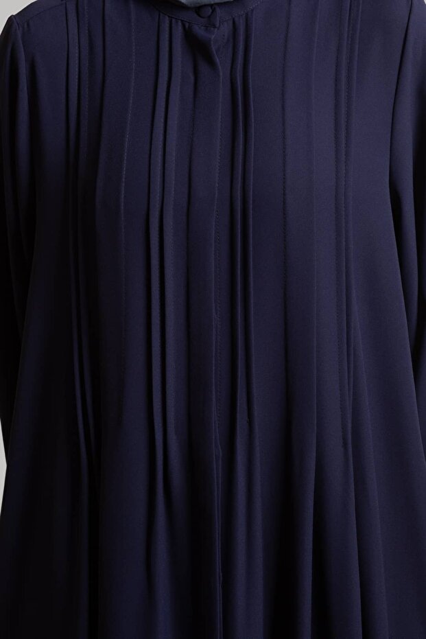 Ribbed Buttoned Robe Navy Blue - 8