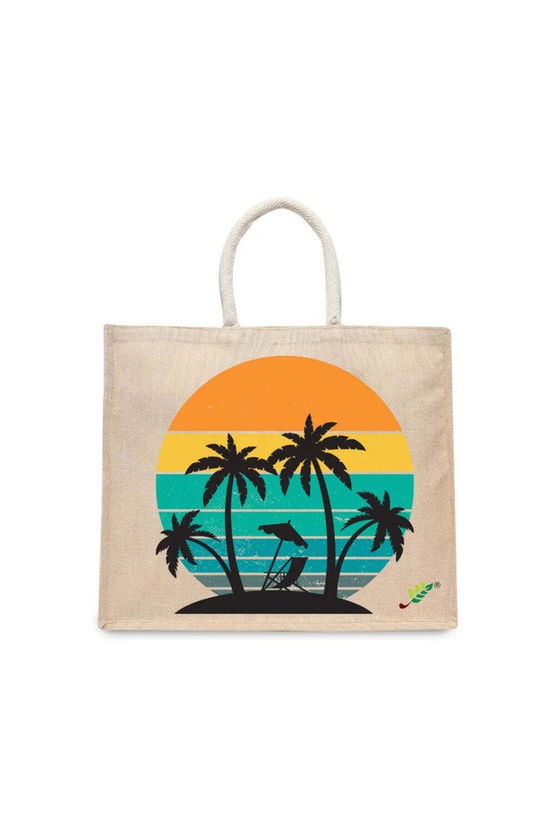 Tote Bag - Sunset & Palms Printed Stylish Carry-All Cotton Tote Set of 01