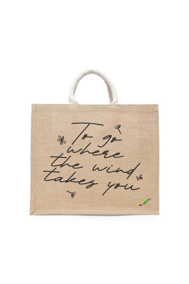 Tote Bag - To Go Where the wind takes you Printed Stylish Carry-All Cotton Tote Set of 01