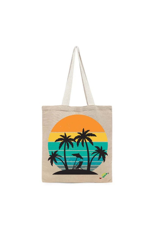 Tote Bag - Sunset & Palms Printed Stylish Carry-All Cotton Tote Set of 01