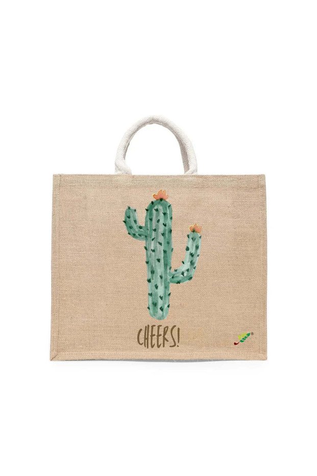 Tote Bag - Cactus Cheers Printed Stylish Carry-All Cotton Tote Set of 01
