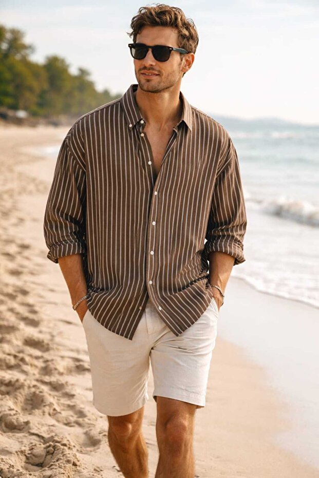 Iron-Free, Lightweight Do Textured Fine Stripe Dress Shirt for Men in Drapey Sizes, Summer Style