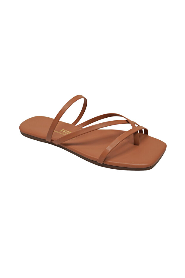 Women's Square Toe Flip-Flops with Camel Cross Straps, Stylish Daily Slippers