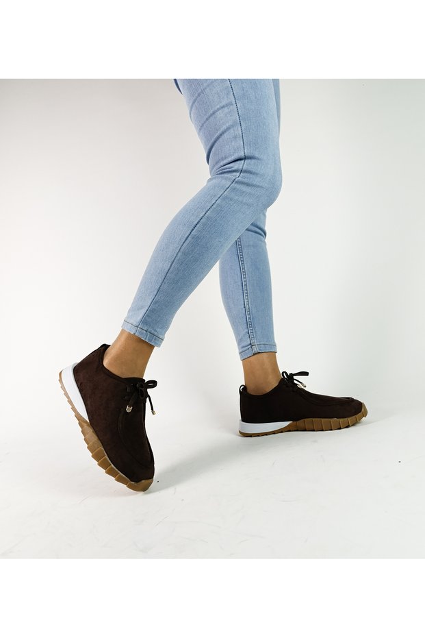 Coffee Color Suede Lace-Up Women's Sneakers S Sneakers Women
