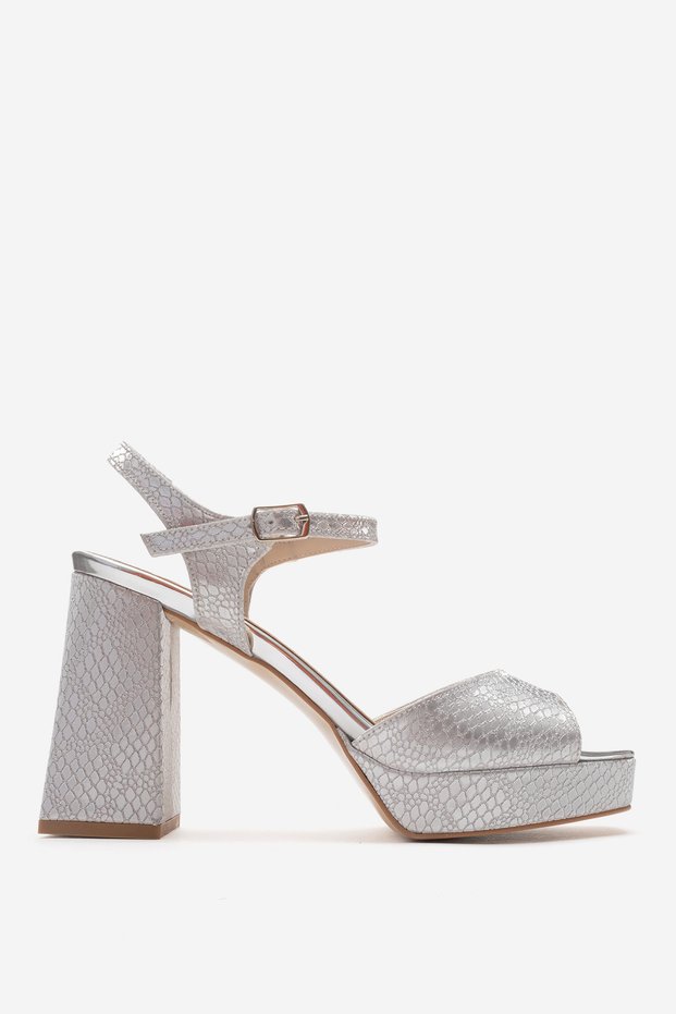 Women's Platform Heeled Ankle Band Evening Dress Shoes Zy 4148 Lamé Printed
