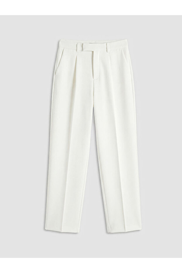 Lcw Vision Ecru High Waist Pleated Women's Fabric Trousers