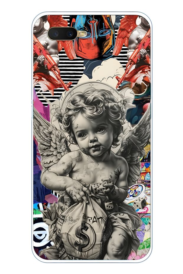 Oppo A5S / Ax7 / A12 Compatible Melek Collage Patterned Transparent Phone Case