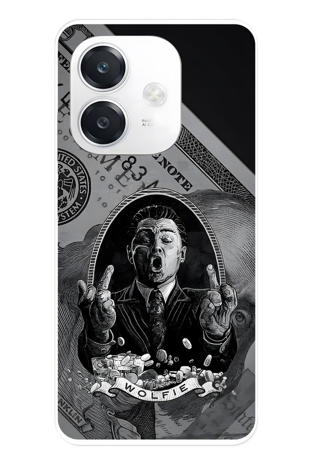Oppo A3 Compatible Wolfie Patterned Transparent Phone Case