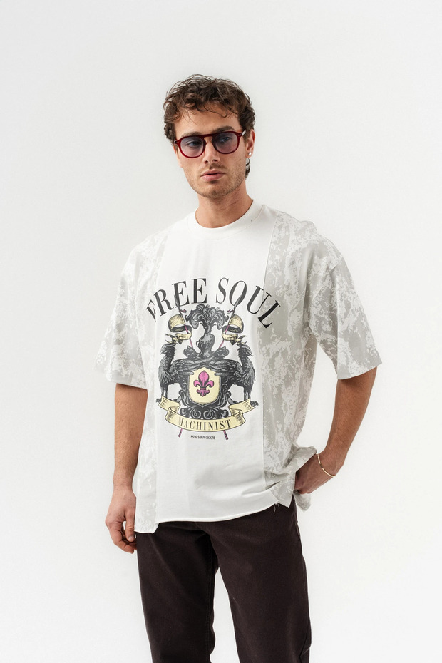 Free Soul Pattern Detailed Crew Neck Oversized T-Shirt