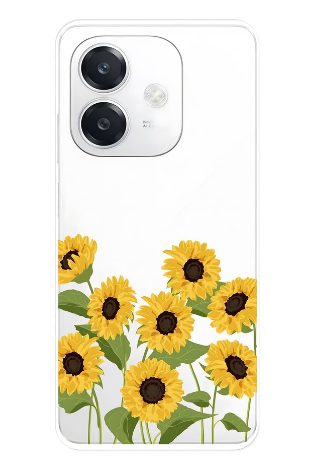 حافظة هاتف شفافة متوافقة مع هاتف Oppo A3 Sunflowers منقوش