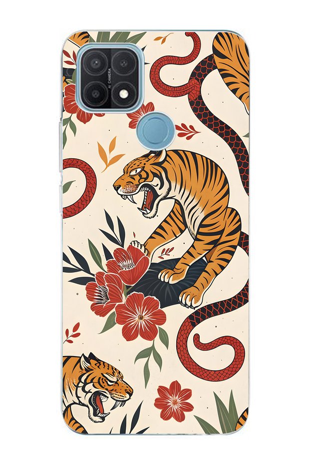 Oppo A15 / A15S Compatible Tiger and Snake Patterned Patterned Transparent Phone Case