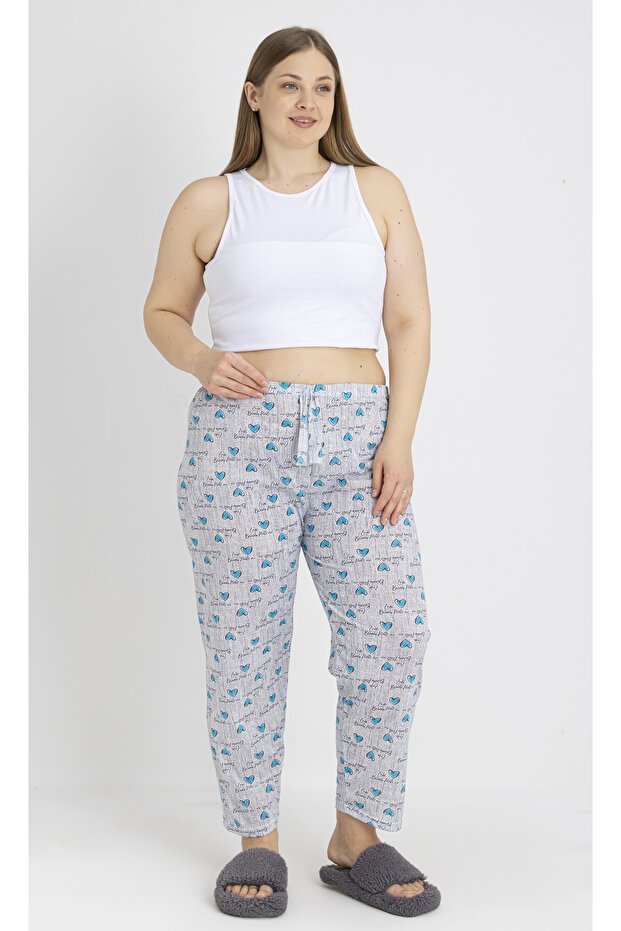 Large Size Cotton Pack Thin Breathable Fabric Heart Detail Pajama Bottoms