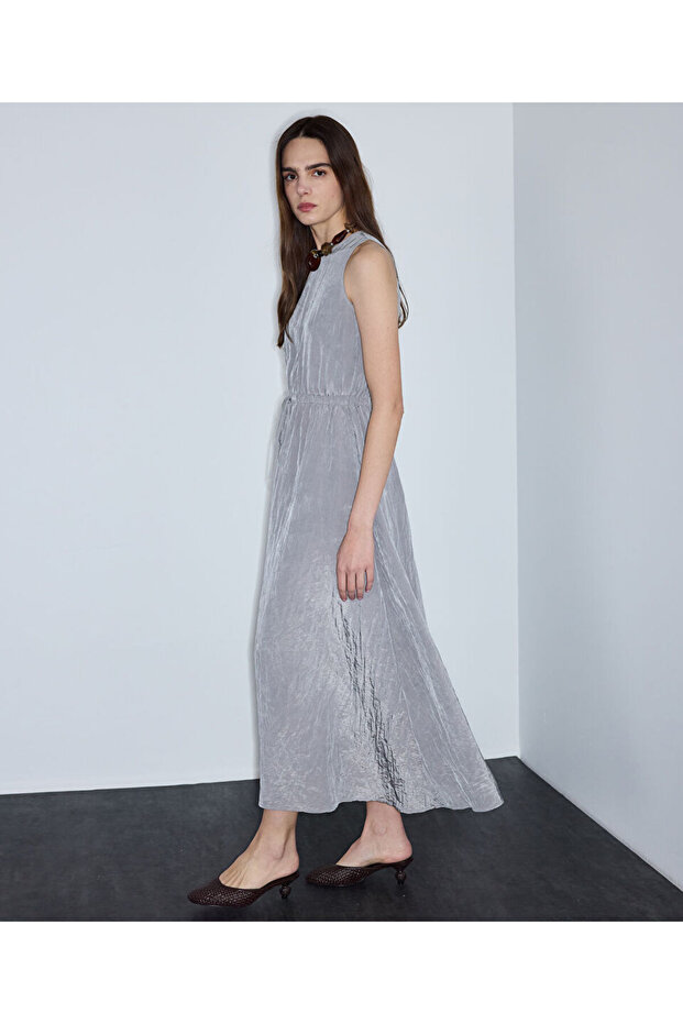 Kırışık efektli midi elbise - 3