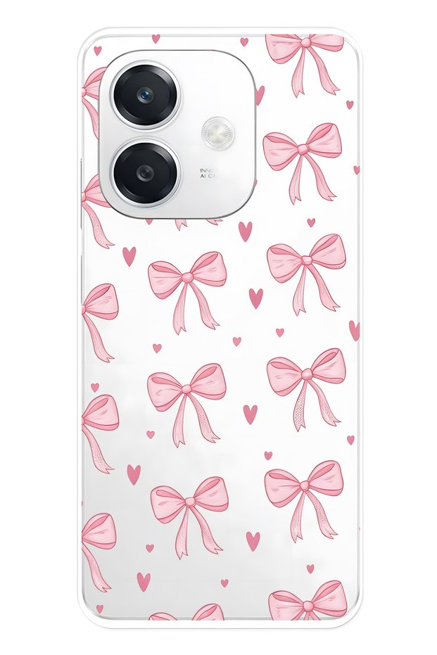 Oppo A3 Compatible Pink Bow Patterned Transparent Phone Case