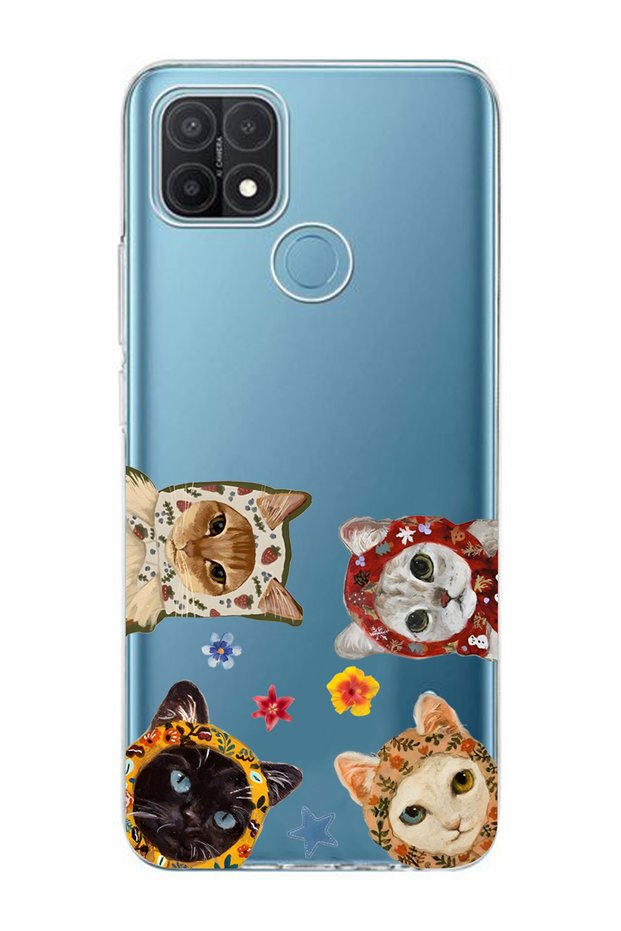 Oppo A15 / A15S Compatible Transparent Phone Case with Cute Cats Pattern