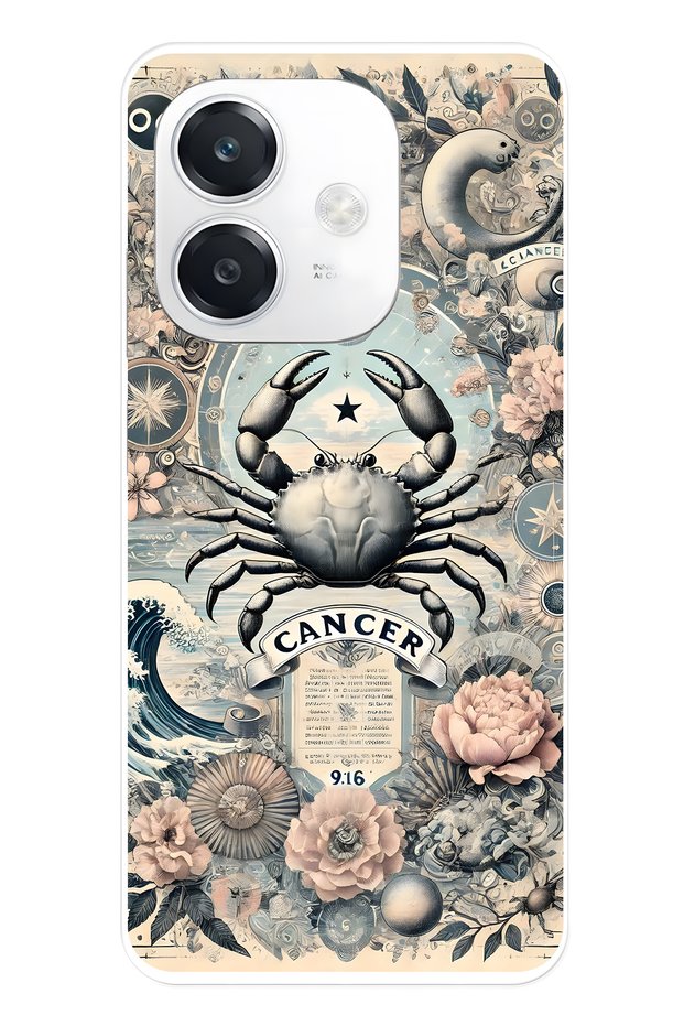 Oppo A3 Compatible Crab Sign Patterned Transparent Phone Case
