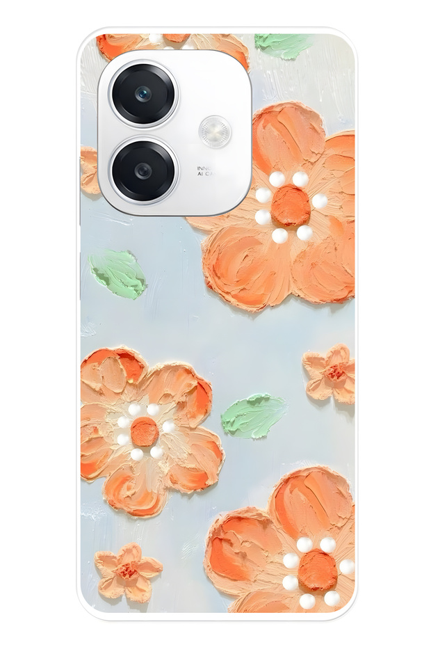 Oppo A3 Compatible Orange Flower Oil Painting Patterned Transparent Phone Case