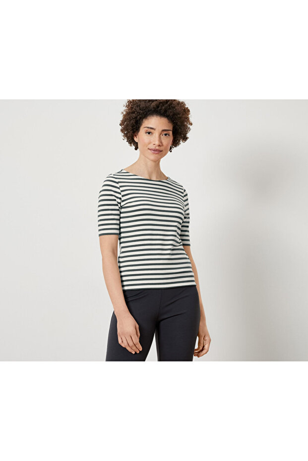 Women's T-Shirt, Short-Sleeved , Green Striped