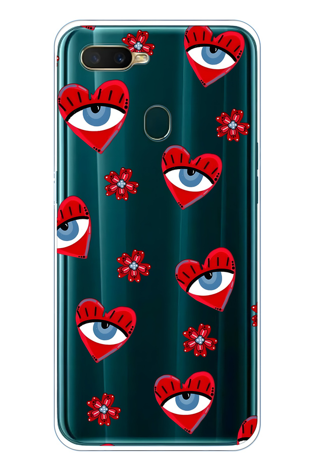 Oppo A5S / Ax7 / A12 Compatible Heart Evil Eye Patterned Transparent Phone Case