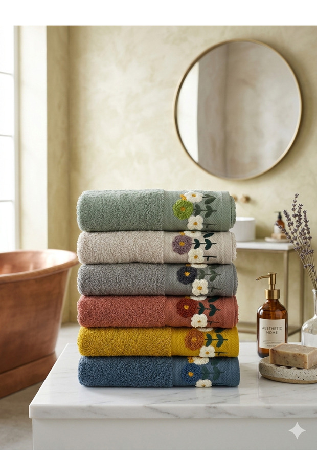 100% Cotton Luxury Punch Embroidered 2-Piece Hand and Face Towel Set 50X90 cm