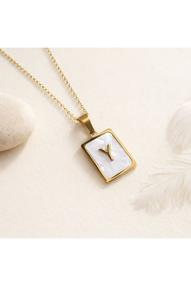 Steel Mother-Of-Pearl Letter Y Necklace