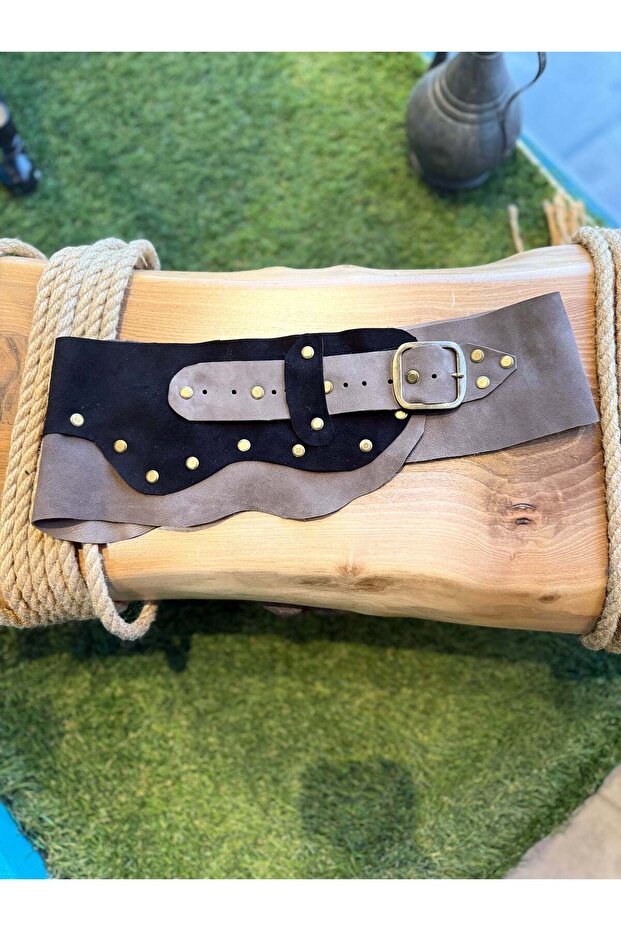 Hadley Handmade Dual Tone Nubuck Leather Accessory - Asymmetrical Style with Contrasting Materials