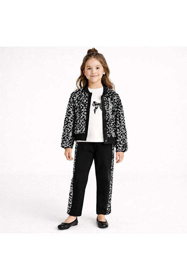 Girl's Sequined Cardigan Pants 3-Piece Holiday Set