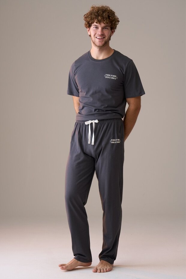 Men's Short Sleeve 100% Cotton Pajama Set Anthracite