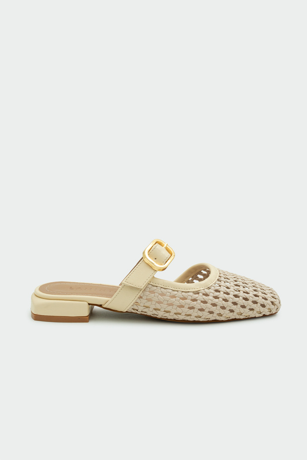 Duca Knitted Detail Buckled Women's Ecru Slipper