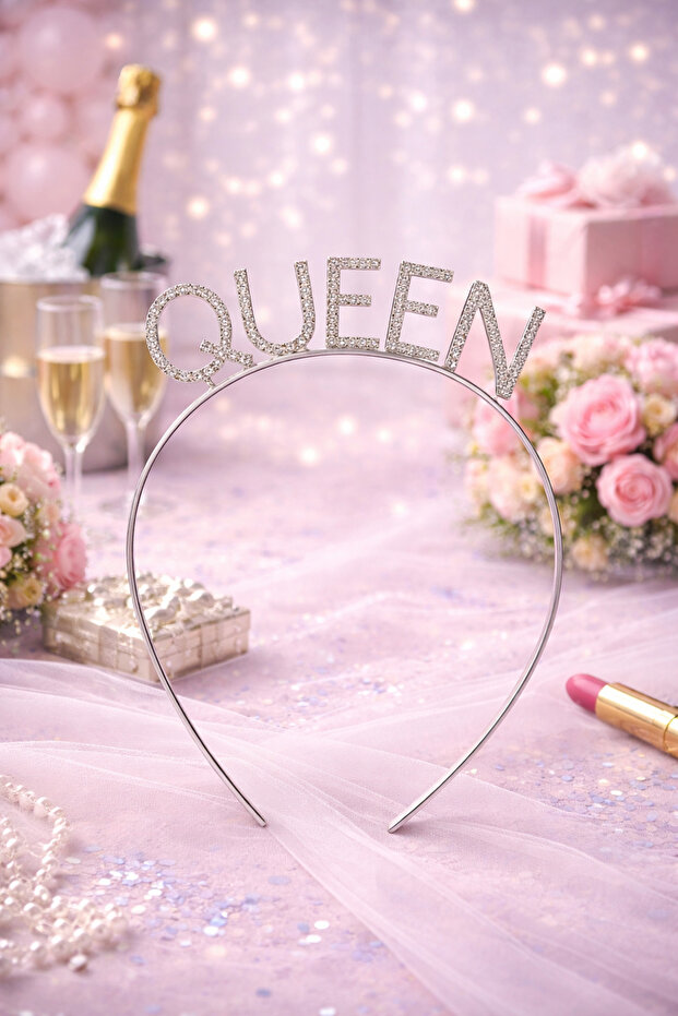 Queen Written Stone Silver Color Crown – Stylish Party Crown