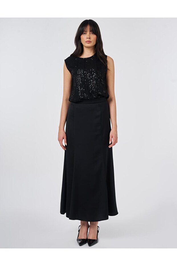 High Waist Satin A-Line Skirt 12048