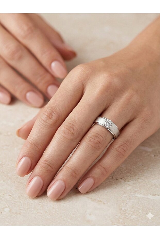 3S Modern Matte Texture: Steel Solitaire Wedding Ring Formed Ring