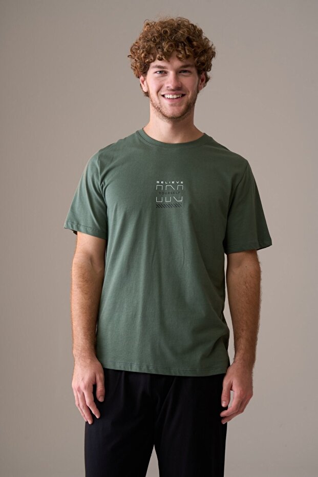 Men's Short Sleeve 100% Cotton Pajama Set Green