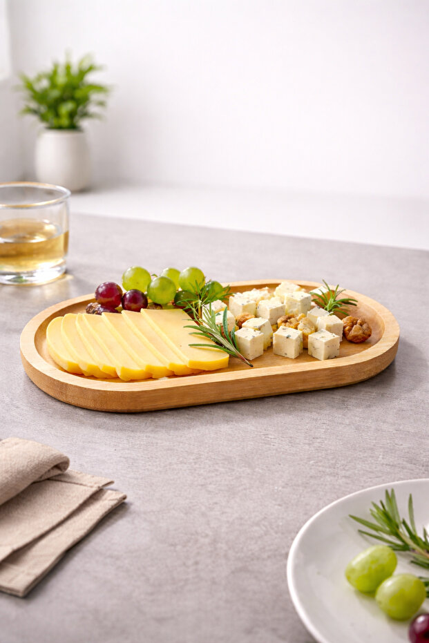 Oval Presentation Tray Bamboo Organizer and Oil Dish Base Food Plate 22.5 cm
