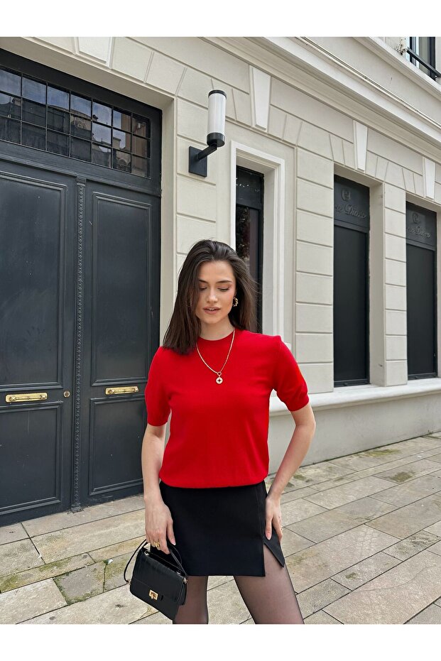 Solid Color Elite Basic Short Sleeve Knitwear - 4