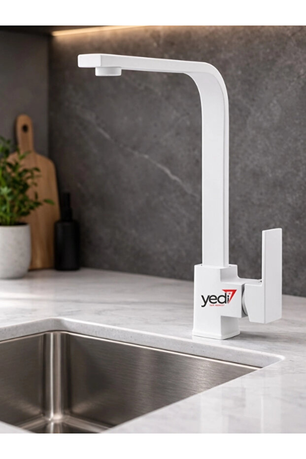 Square Model White Kitchen Sink Faucet