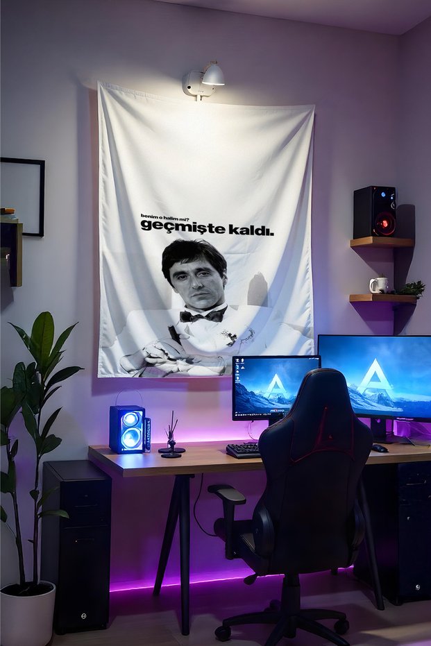 Scarface Wounded Face Wall Covering – High Quality Fabric, Gamer Room Decor Tapestry Wall Rug