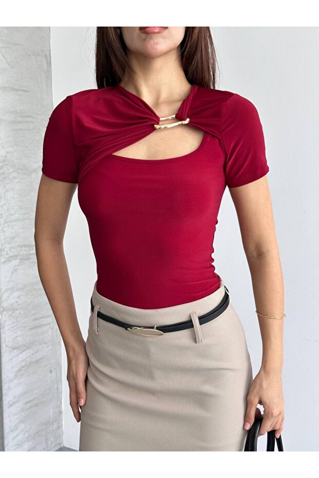 Metal-Accented Drapeli Women's Blouse